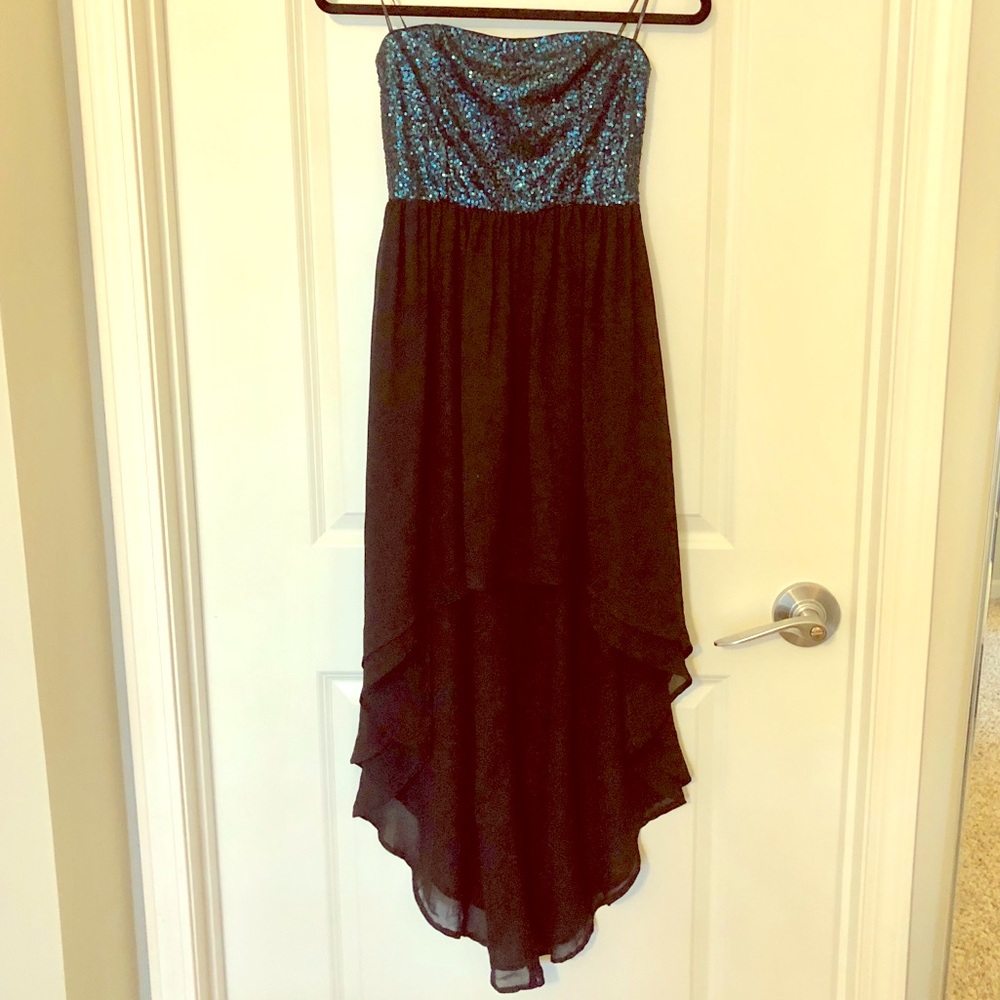 Sequined strapless high low